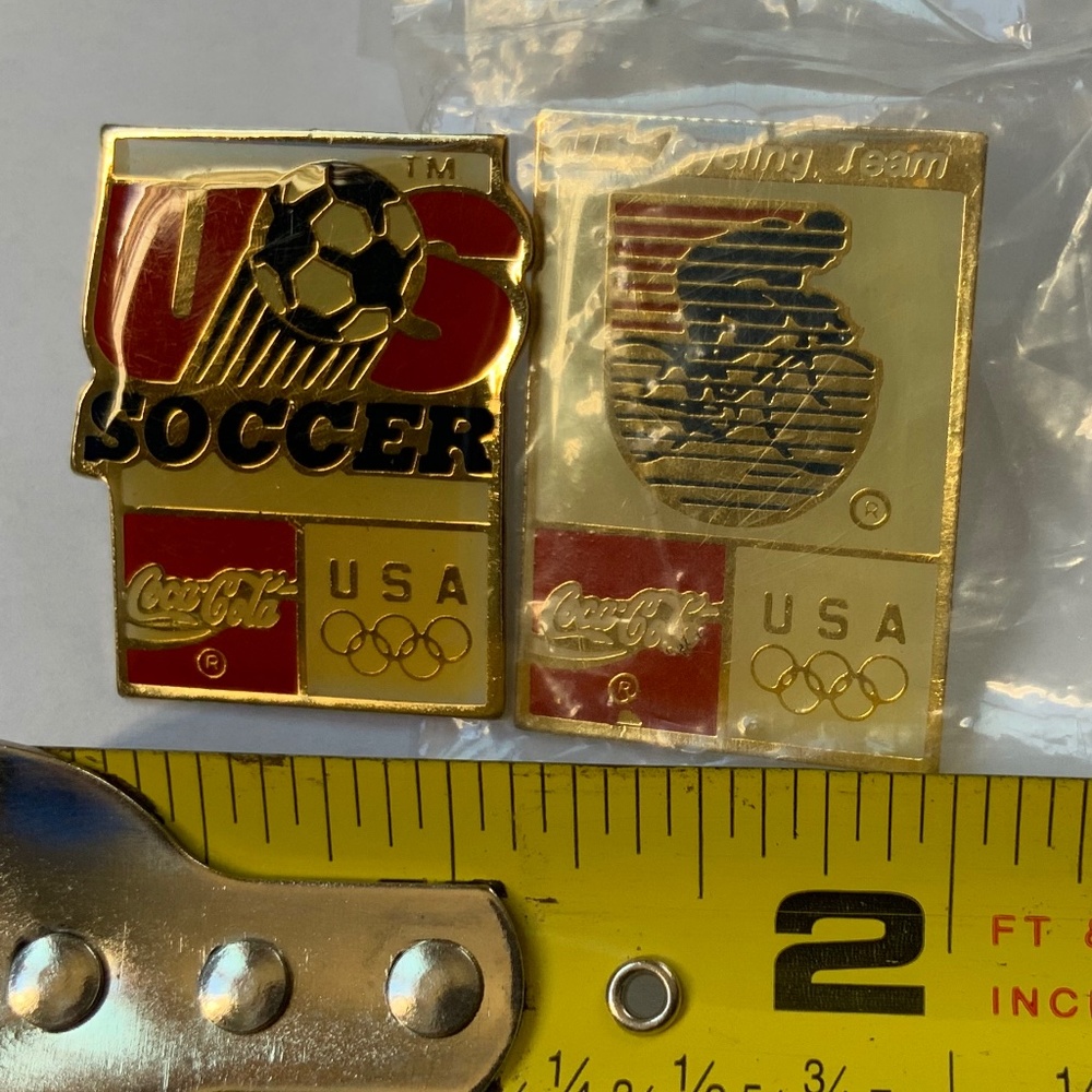 Set of 2 Vintage US Olympic Collector pins; Soccer & Cycling, Coca-Cola - Picture 5 of 5